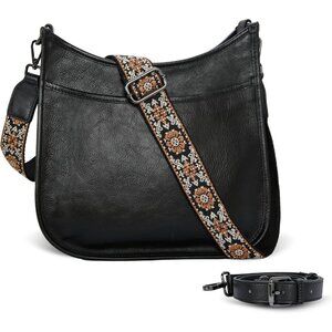 Women Black Leather Imported Zipper Purses Crossbody Shoulder Handbags